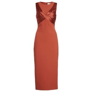 Cinq A Sept Adelise Crossover Sleeveless Sheath Midi Cocktail Dress Tobacco 2